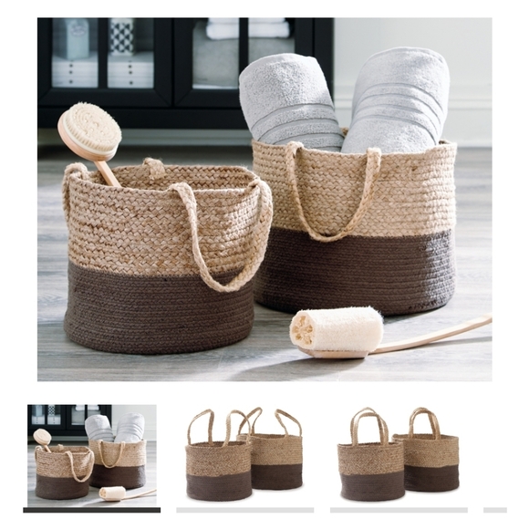 Other - Two-Tone Decorative Boho Basket Set Of 2 In Charcoal Gray and Brown
